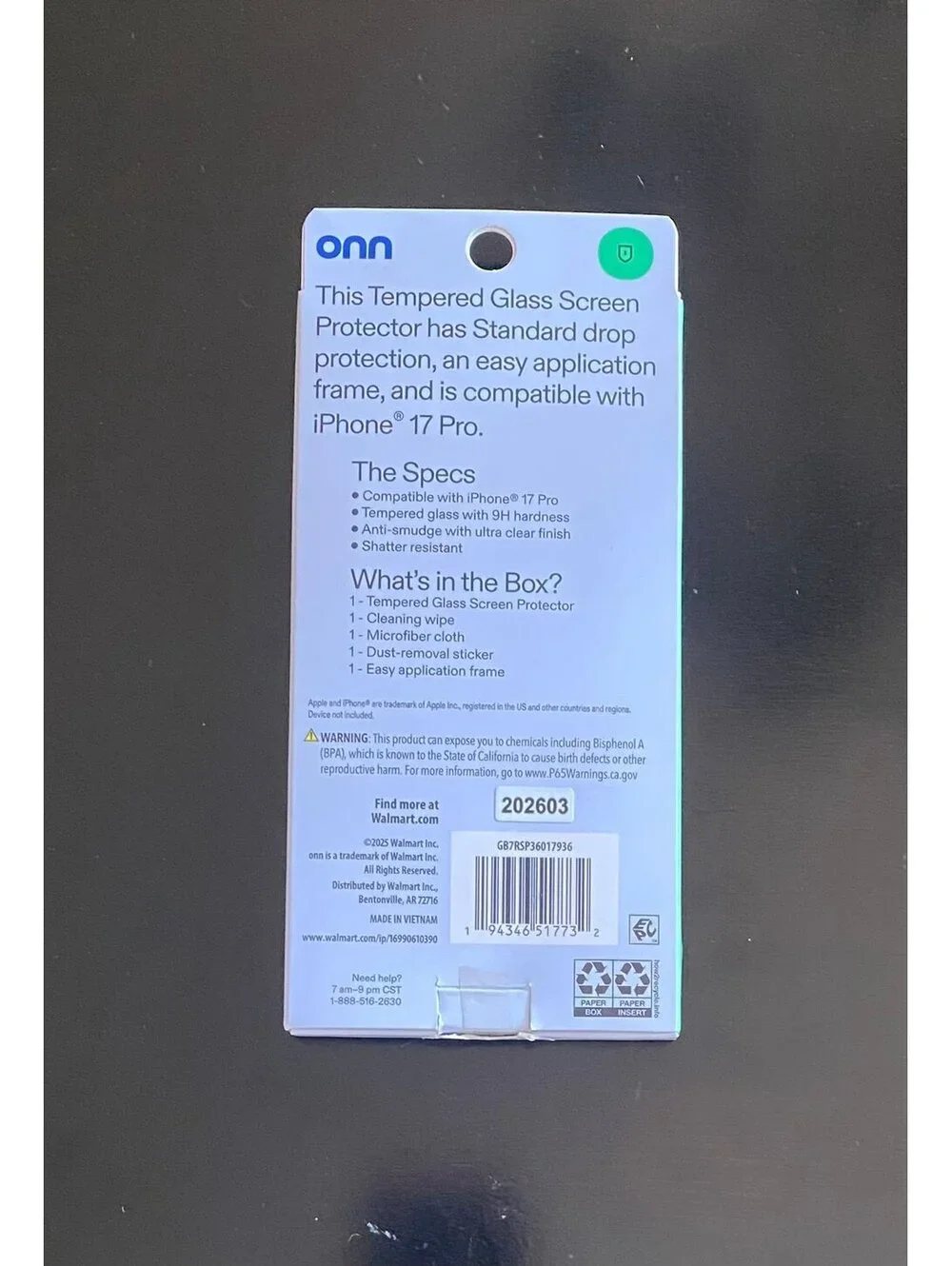 Onn Glitter Frame Glass Screen Protector for 17 Pro